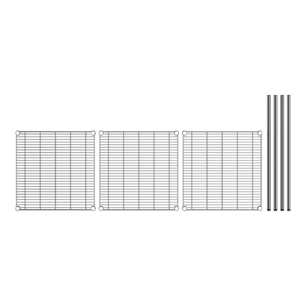 A wire mesh grid with metal rods.