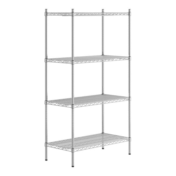 A Regency stainless steel wire shelving unit with four shelves.