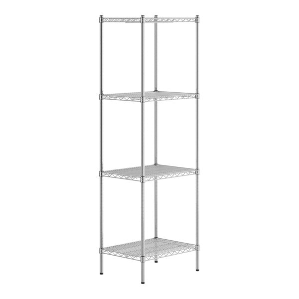 A Regency stainless steel wire shelving unit with four shelves.