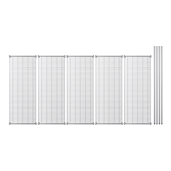 A row of metal panels with metal rods on a white background.