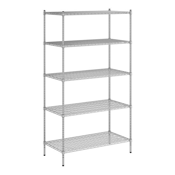 A Regency stainless steel wire shelving unit with four shelves.