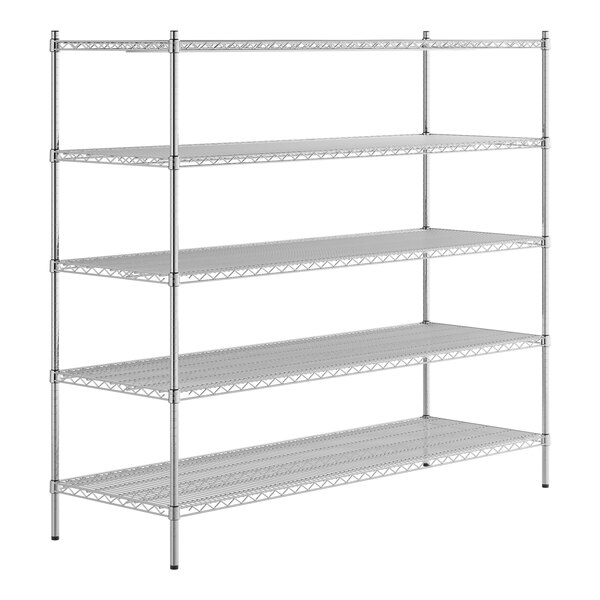 A Regency stainless steel wire shelving unit with five shelves.