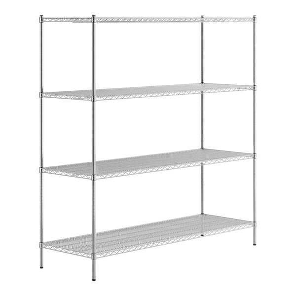 A Regency stainless steel wire shelving unit with shelves.