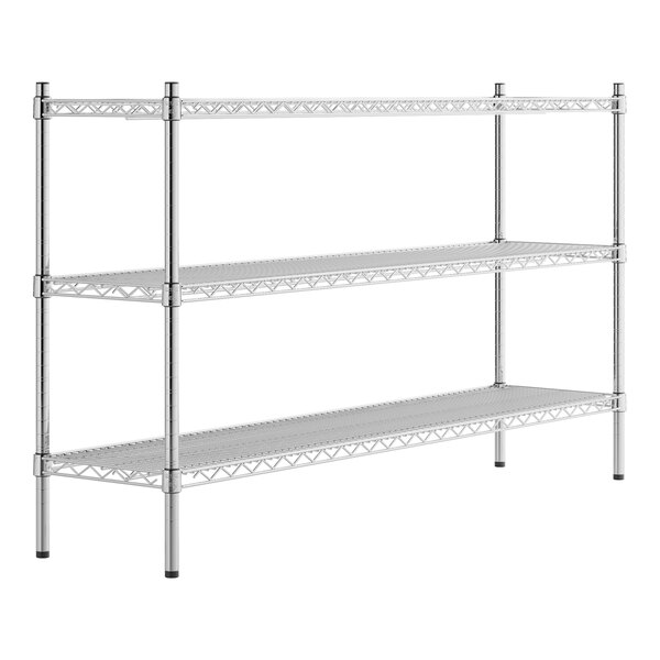 A silver metal Regency wire shelving unit with three shelves.