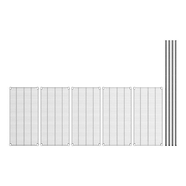 A white grid shelf kit with 5 metal shelves.