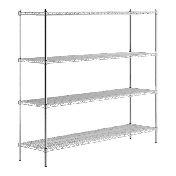 A Regency stainless steel wire shelving unit with four shelves.