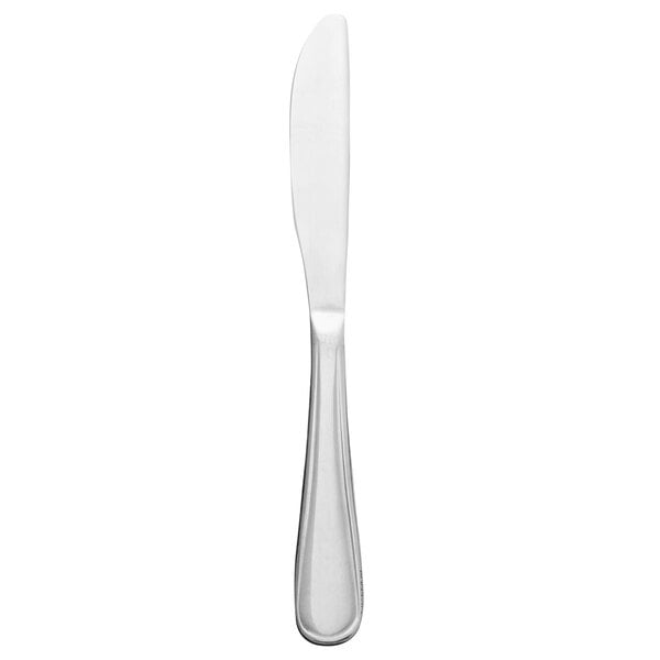 A Libbey stainless steel dinner knife with a silver handle.