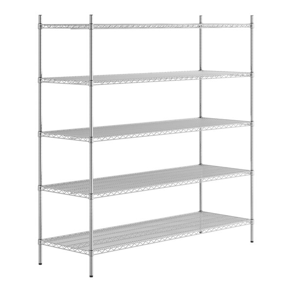 A Regency stainless steel wire shelving unit with 5 shelves.