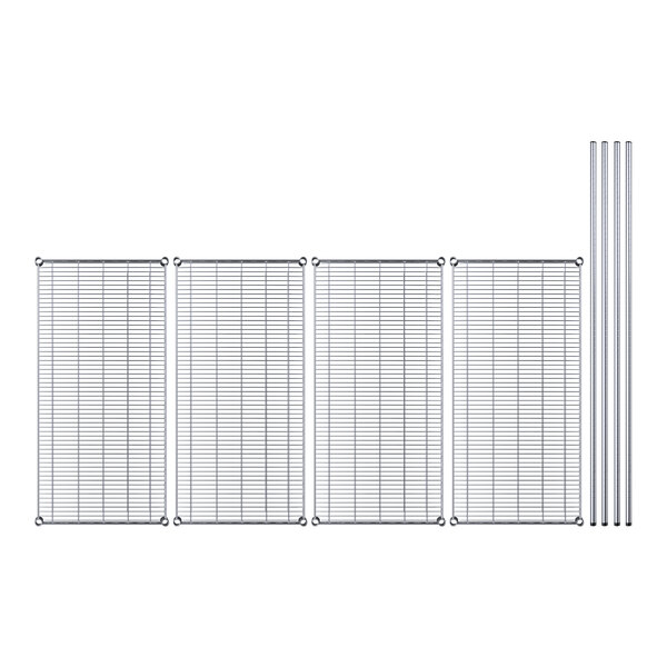 A Regency wire shelving kit with metal grid panels and poles.