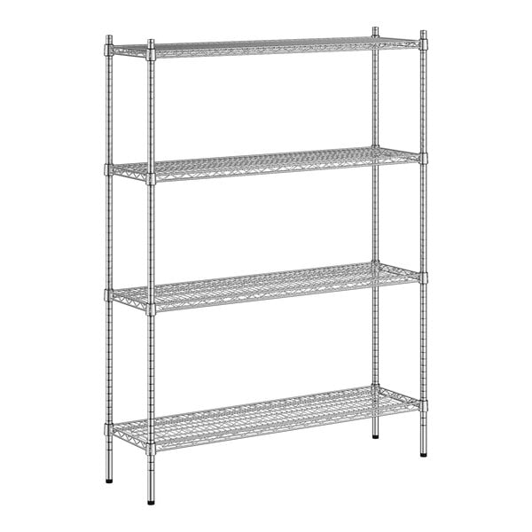 A Regency stainless steel wire shelving unit with four shelves.