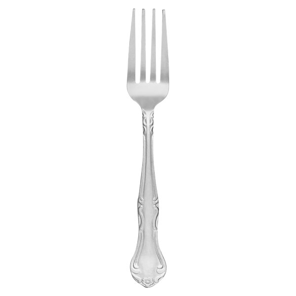 A Libbey stainless steel dinner fork with a silver handle.