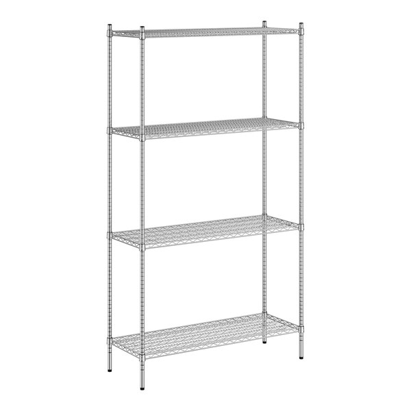 A Regency stainless steel wire shelving unit with four shelves.