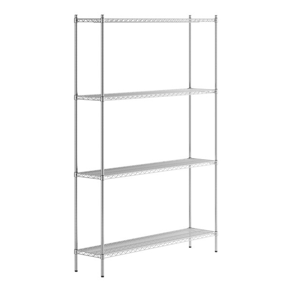 A Regency stainless steel wire shelving unit with four shelves.