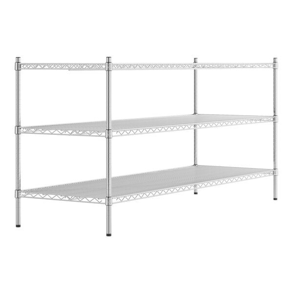 A stainless steel Regency wire shelving unit with three shelves.