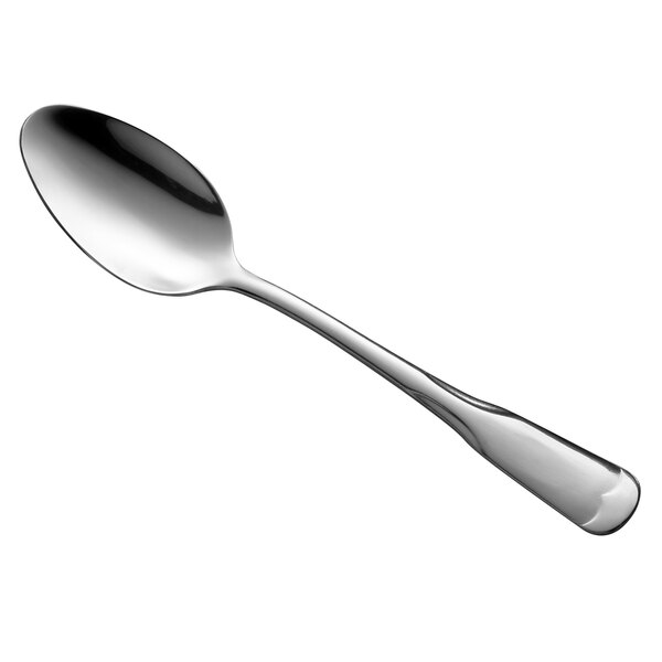A Libbey stainless steel dessert spoon with a silver handle.