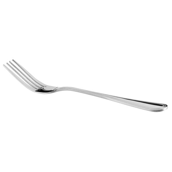 A Libbey stainless steel dinner fork with a silver handle.