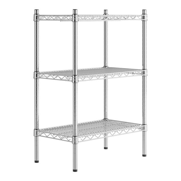 A Regency stainless steel wire shelving unit with three shelves.