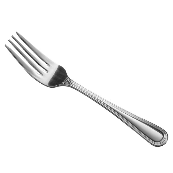 A close-up of a Libbey stainless steel salad fork with a silver handle.