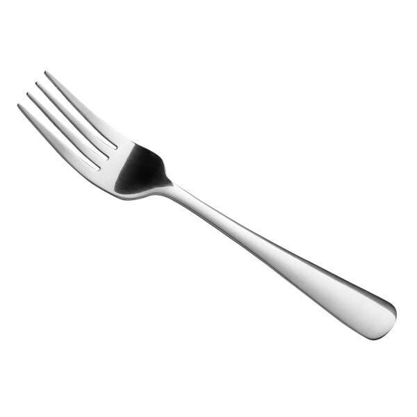 A Libbey stainless steel dinner fork with a silver handle.