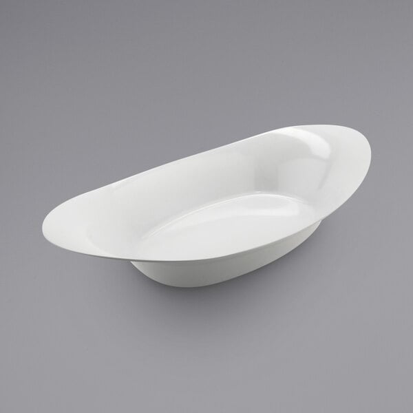 a white oval shaped bowl