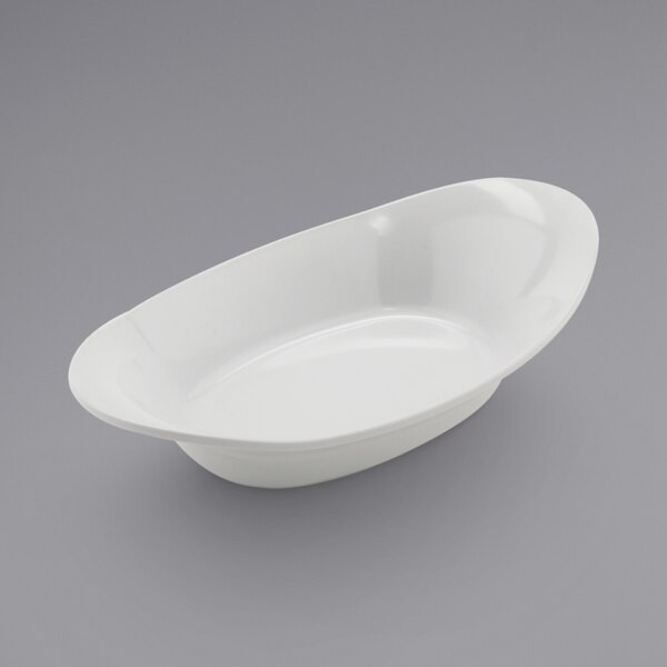 A white oval shaped bowl.