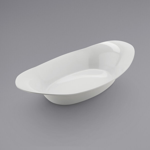 A white oval shaped bowl.