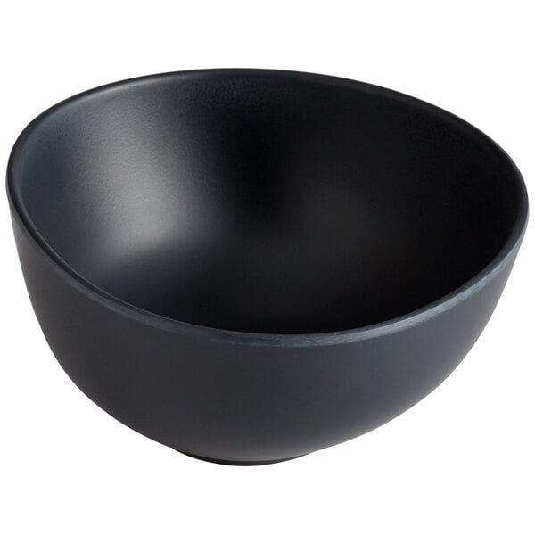 A dark gray Riverstone melamine bowl.