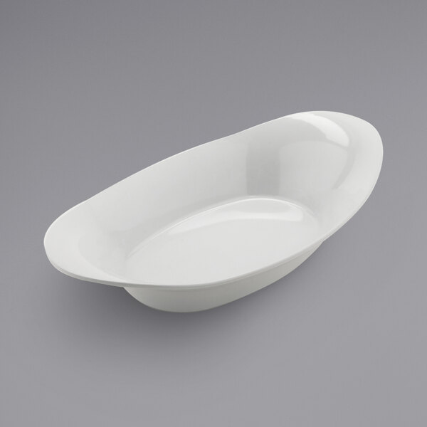 A white oval shaped bowl.