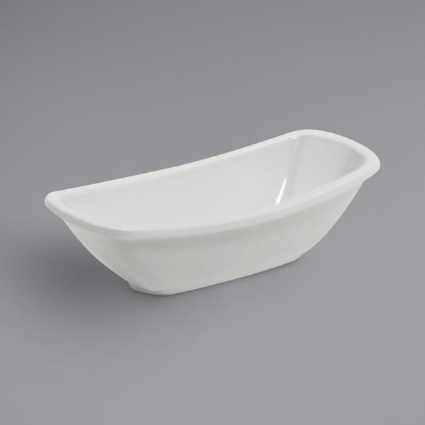 A white rectangular melamine ramekin.