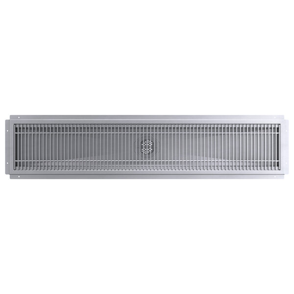 A Regency stainless steel floor trough with a metal grate over a vent.