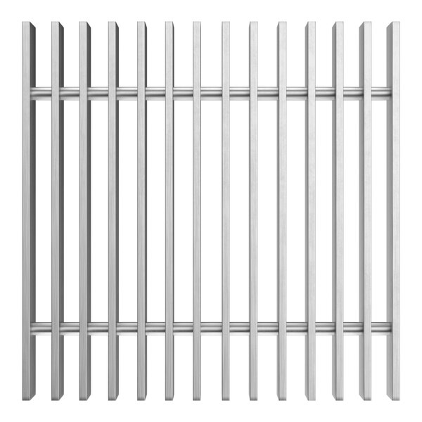 A stainless steel grate designed for 12-inch by 12-inch floor drains.