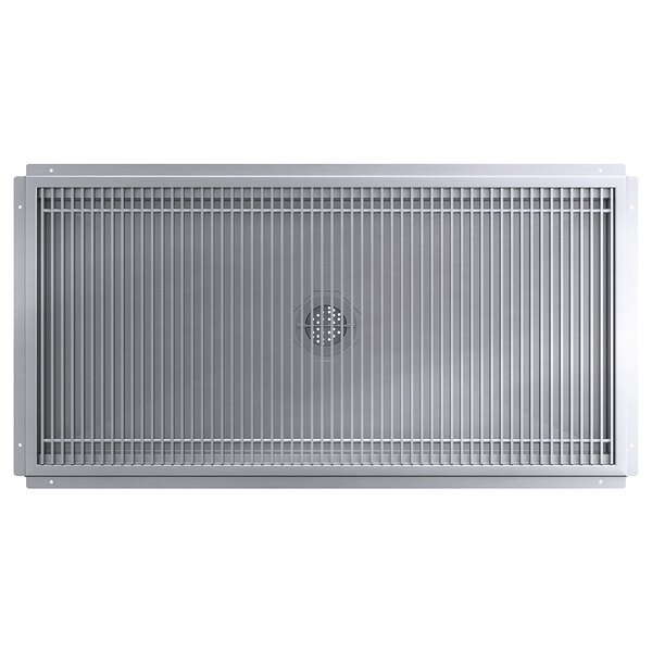 A Regency stainless steel floor trough grate with a grid pattern.