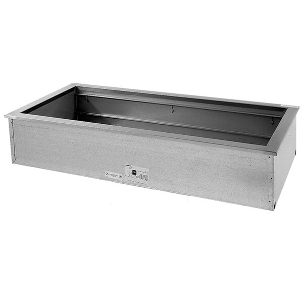 A Delfield narrow drop-in ice-cooled food well with two pans and a lid.