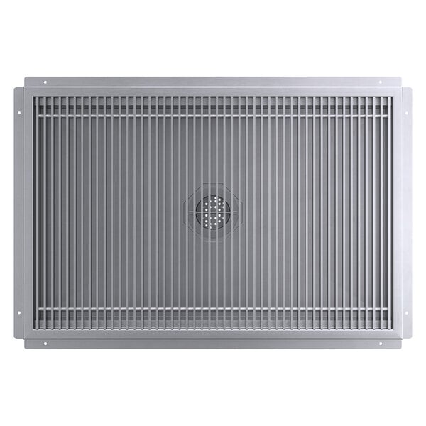 A Regency stainless steel floor trough grate with a grid pattern.