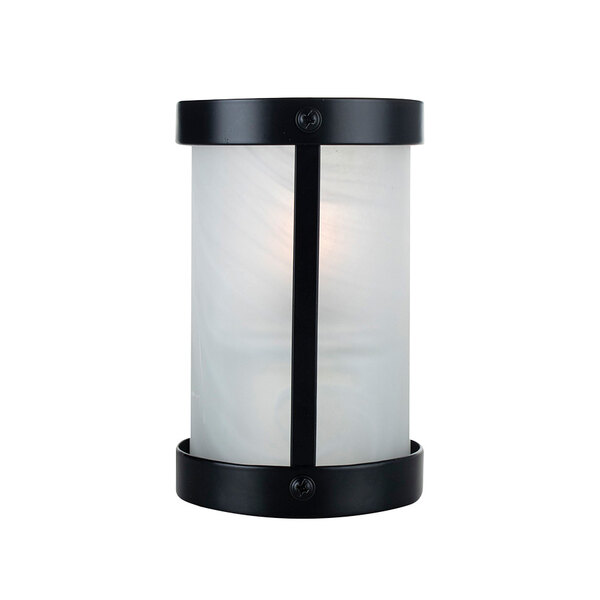 A black glass Sterno votive candle holder with a black stripe.