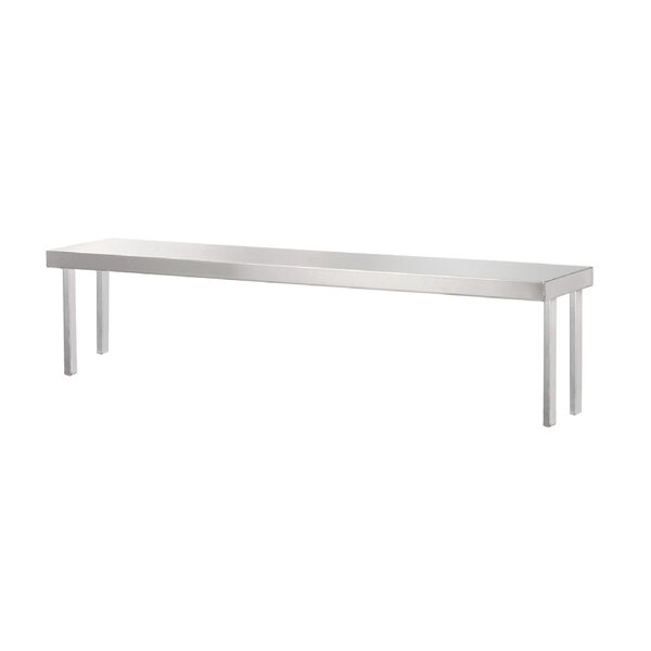 A long silver rectangular metal service shelf with legs.