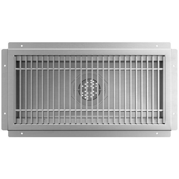 A Regency stainless steel floor trough grate with a grid.