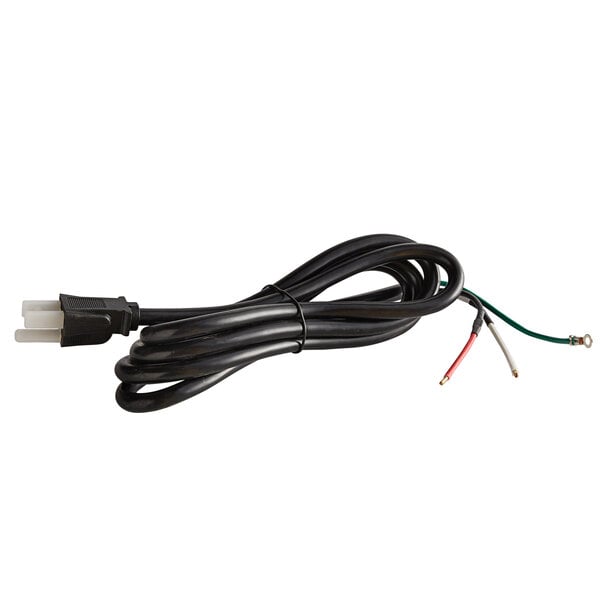 A close-up of a black Avantco power cord with two wires and a plug.