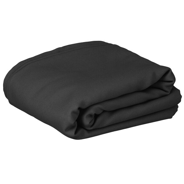 A folded black rectangular Intedge table cover.