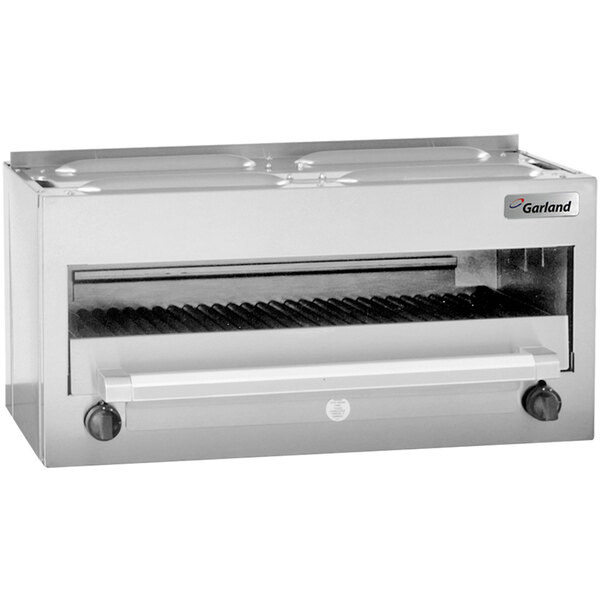 A close-up of the grill on a Garland Master Series natural gas salamander broiler.