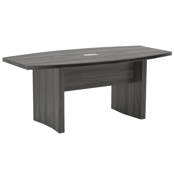 A Safco Aberdeen rectangular conference table with steel gray legs.