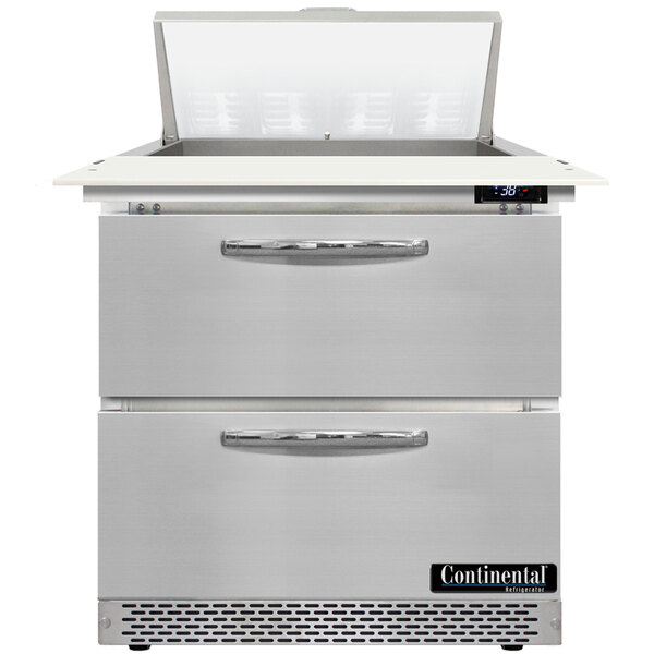 A Continental Refrigerator stainless steel refrigerated sandwich prep table with 2 drawers.