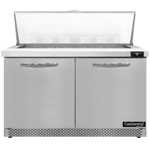 A stainless steel Continental Refrigerator with two doors.