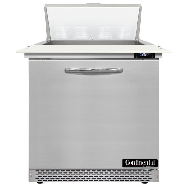 A Continental Refrigerator sandwich prep table with the door open on a counter.