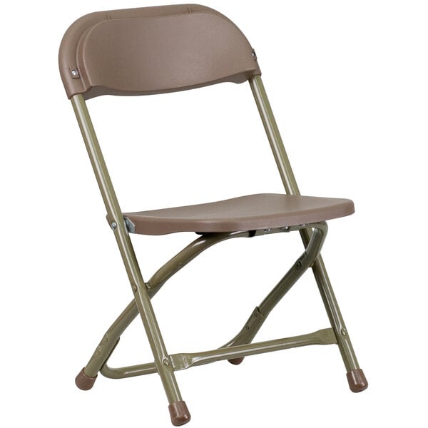 A brown Flash Furniture plastic folding chair for kids.