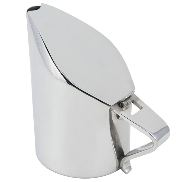 a silver metal container with a handle