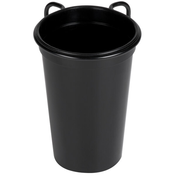 A black wire cup and straw organizer with two handles.