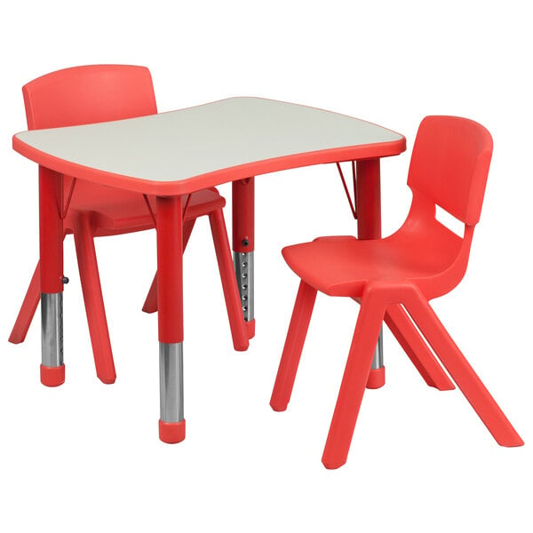 Flash Furniture Yu Ycy 098 0032 Rect Tbl Red Gg 21 7 8 X 26 5 8 Red Plastic Rectangular Adjustable Height Activity Table With Two Chairs