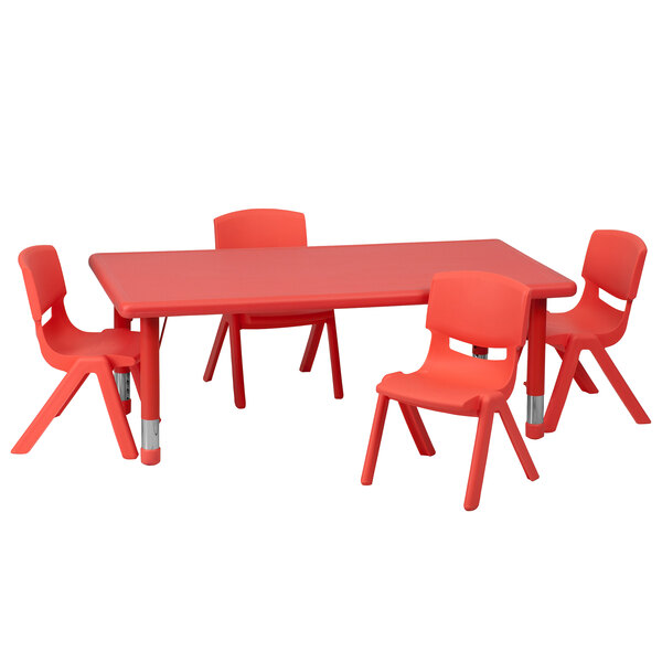 a red rectangular table with a white background