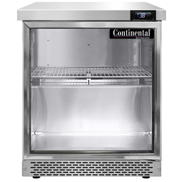 A Continental Refrigerator undercounter refrigerator with a glass door.